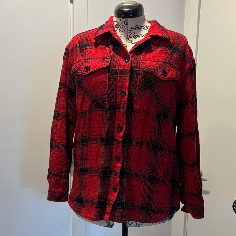 Women's Red Plaid Button Down Shirt - Picture 1 of 4